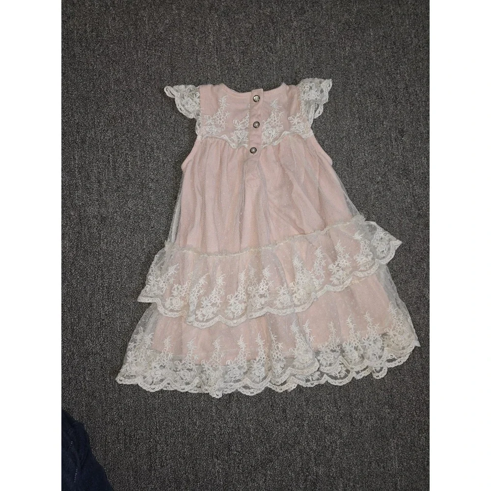 Heirloom by Polly Blinders Pink Lace Dress 24M Girl Tiered Ruffle Princess